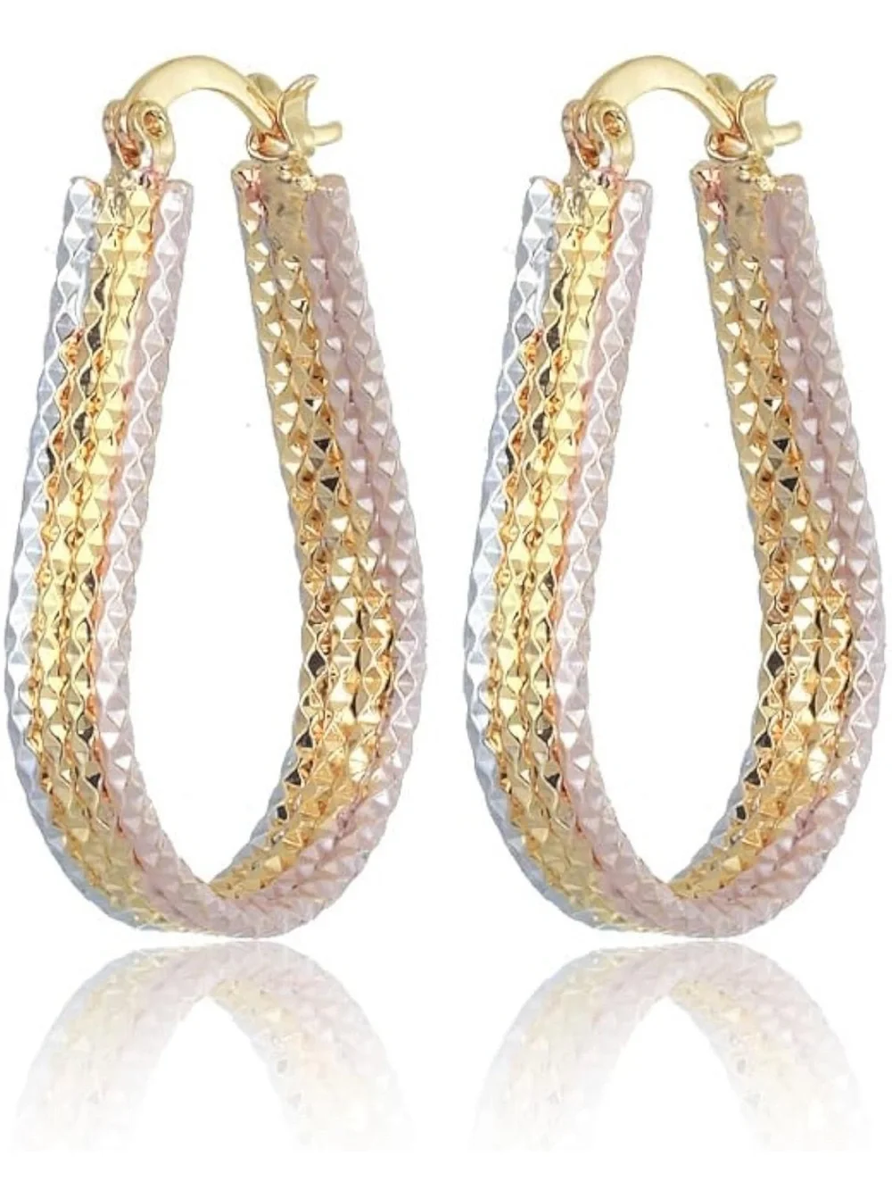 Anthropologie Tri-Tone Textured Hoop Earrings — Gold, Silver & Rose